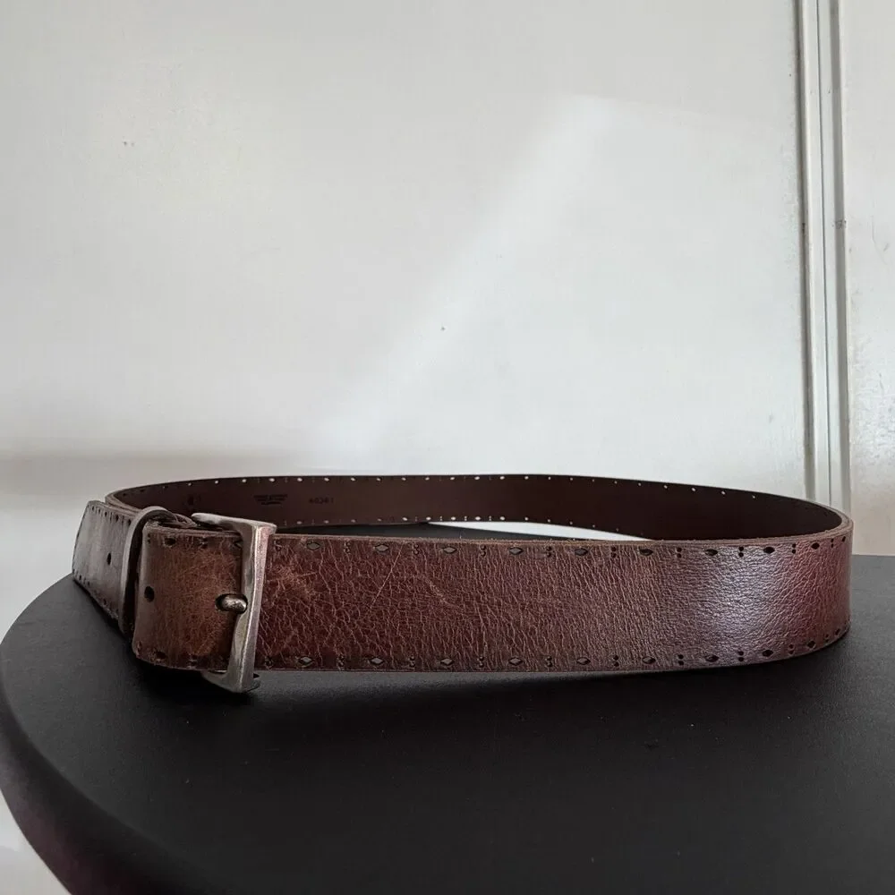 Martin Dingman Brown Leather Belt Made in Italy Men’s 42 Distressed Western